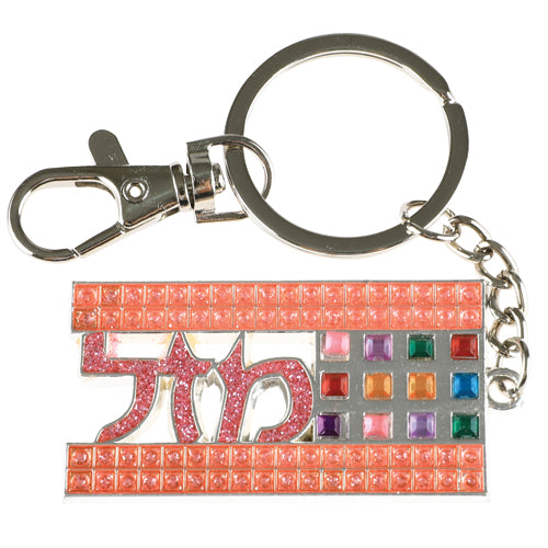 מחזיק מפתחות מזל עם אבנים ורודות 5 ס"מ עברית