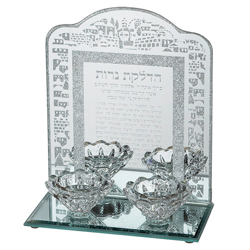 פמוטי זכוכית עם הדלקת נרות "ירושלים" 8*20 ס"מ